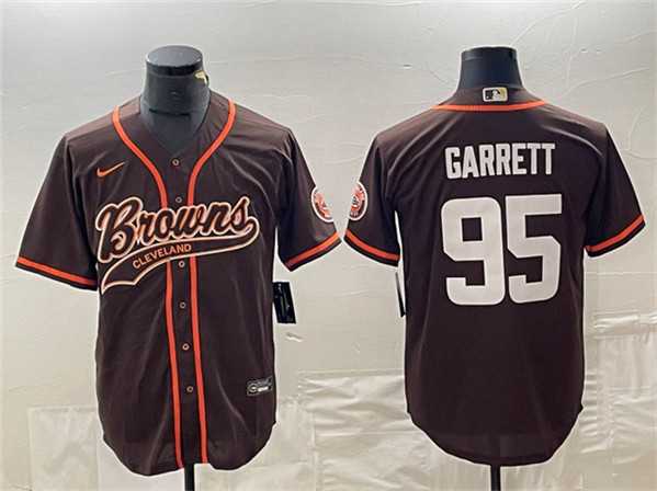 Men%27s Cleveland Browns #95 Myles Garrett Brown With Patch Cool Base Stitched Baseball Jersey